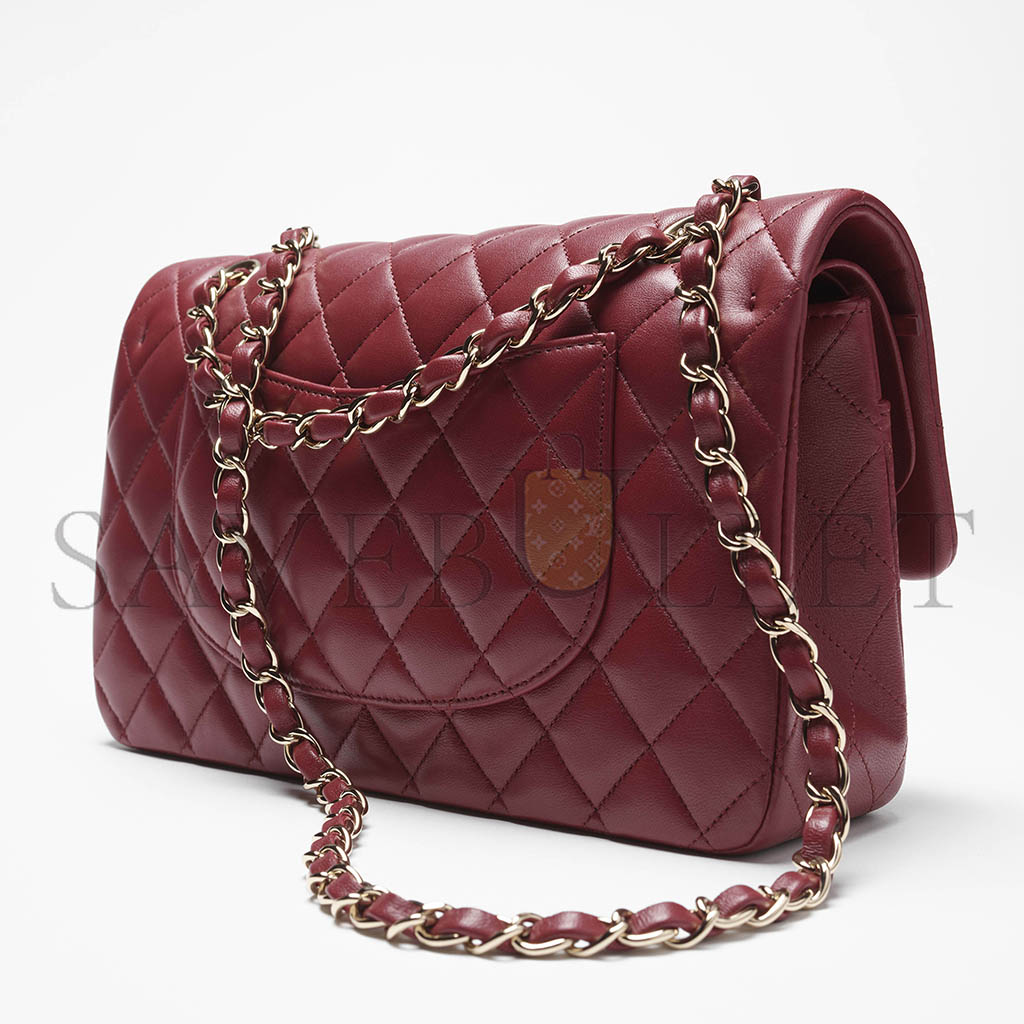Ch*el classic 11.12 handbag lambskin & gold-tone metal burgundy a01112 (25.5*15.5*6.5cm)